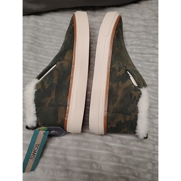 Toms Paxton Slip On Shoe Deep Forest Green Camo Womens Size 7.5 Suede Faux Fur - Picture 8 of 14